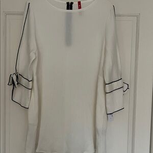 Elegant White Blouse with Black Trim